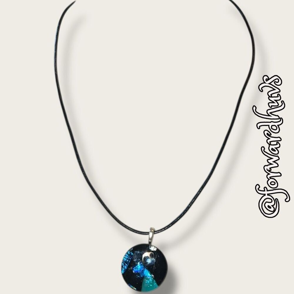 Bundle Sale 3 for $15 | 16-Inch Black Faux Leather Necklace with Glass Pendant